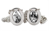 Stainless Steel Mini Oval Scapular - Black & White Images - Lady of Mount Carmel and Jesus - 13.5"
