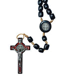 Saint Benedict Crucifix Black Wood Rosary, Rosarios Catolicos 20 in.