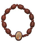 Wood Prayer Beads Rosary Decade Bracelet with Image of Our Lady of Guadalupe