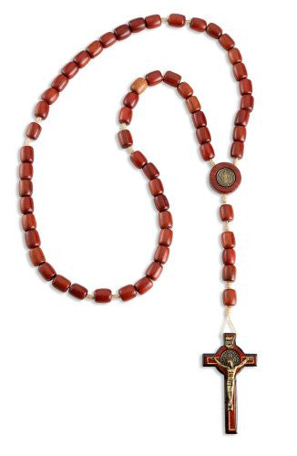 Saint Benedict Crucifix Cherry Wood Rosary, Rosarios Catolicos 20 in.