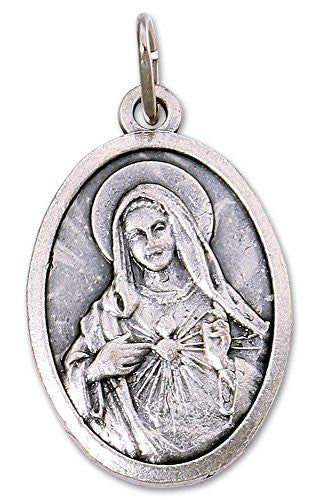 Immaculate Heart of Mary Oxidized Silver Medals - 1 Inch Oval - PACK OF 12 UNITS