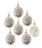 Lot of 6 pcs - Small Silver Tone Guardian Angel Medal Pendant, 0.5" W x 0.75" L