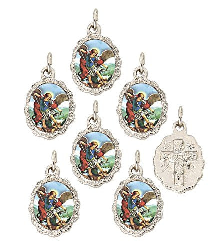 Lot of 6 pcs - Silver Tone Saint Michael Medal Pendant - Small