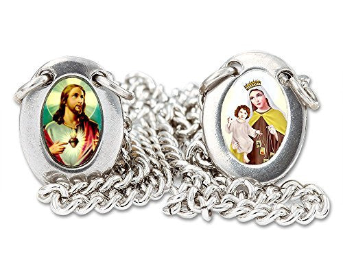 Stainless Steel Oval Scapular with Color Images of Our Lady of Mount Carmel and Jesus