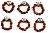 Lot of 6 pcs - Cherry Wood Prayer Bead Decade Finger Rosary Ring with Jesus Image