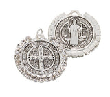 St Benedict Antique silver Medal with Rhinestones - Medium