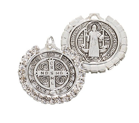 Pack of 3 pcs. St Benedict Antique silver Medal with Rhinestones - Small Size