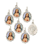 Lot of 6 pcs - Silver Tone Sacred Heart of Jesus Medal Pendant - Small