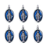 Lot of 6pcs. Our Lady of Grace Mini Oxidized Silver Medal with Blue Enamel - .59" W x 1" L.