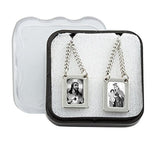 Stainless Steel Large Rectangular Scapular with Black & White Images of Jesus and Mount Carmel - 12.5 Inch
