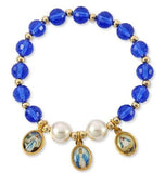 Blue Crystal Glass Bead Stretch Bracelet with Mary Images - Blue Crystal Glass Bead Stretch Bracelet with Mary Images