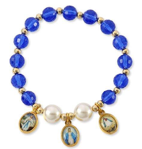 Blue Crystal Glass Bead Stretch Bracelet with Mary Images - Blue Crystal Glass Bead Stretch Bracelet with Mary Images