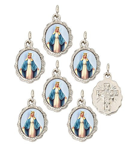 Lot of 6 pcs - Our Lady of Grace Silver Tone Small Medal Pendant