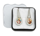 Stainless Steel Oval Scapular with Color Images of Our Lady of Mount Carmel and Jesus