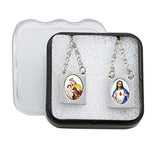 Stainless Steel Catholic Scapular with Medals of Sacred Heart of Jesus and Our Lady of Mt. Carmel - Squared Pendant