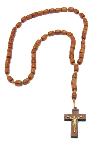 Jatoba Wood Rosary Necklace with Beige Cord