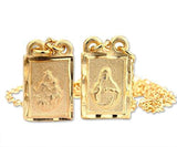 Gold Plated Squared Scapular with Engraved Images of Mount Carmel and Jesus - Gold Plated Squared Scapular with Engraved Images of Mount Carmel and Jesus