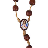 Sacred Heart of Jesus Car/Auto Rearview Mirror Wooden Beads Protection Rosary
