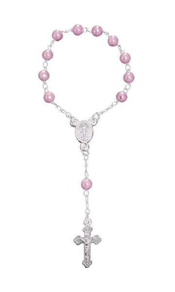 Lot of 12pcs. Pink Simulated Pearl Beads with Cross Finger Decade Rosary 4.5 Inch - Lot of 12pcs. Pink Simulated Pearl Beads with Cross Finger Decade Rosary 4.5 Inch