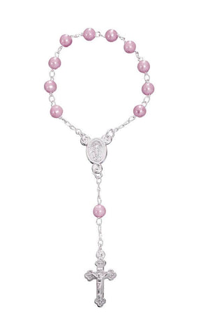 Lot of 12pcs. Pink Simulated Pearl Beads with Cross Finger Decade Rosary 4.5 Inch - Lot of 12pcs. Pink Simulated Pearl Beads with Cross Finger Decade Rosary 4.5 Inch