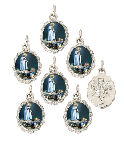 Lot of 6 pcs - Our Lady of Fatima Silver Tone Small Medal Pendant