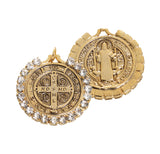St Benedict Antique silver Medal with Rhinestones - Medium