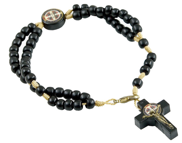 Saint Benedict Medal Black Wooden Beads Rosary Bracelet